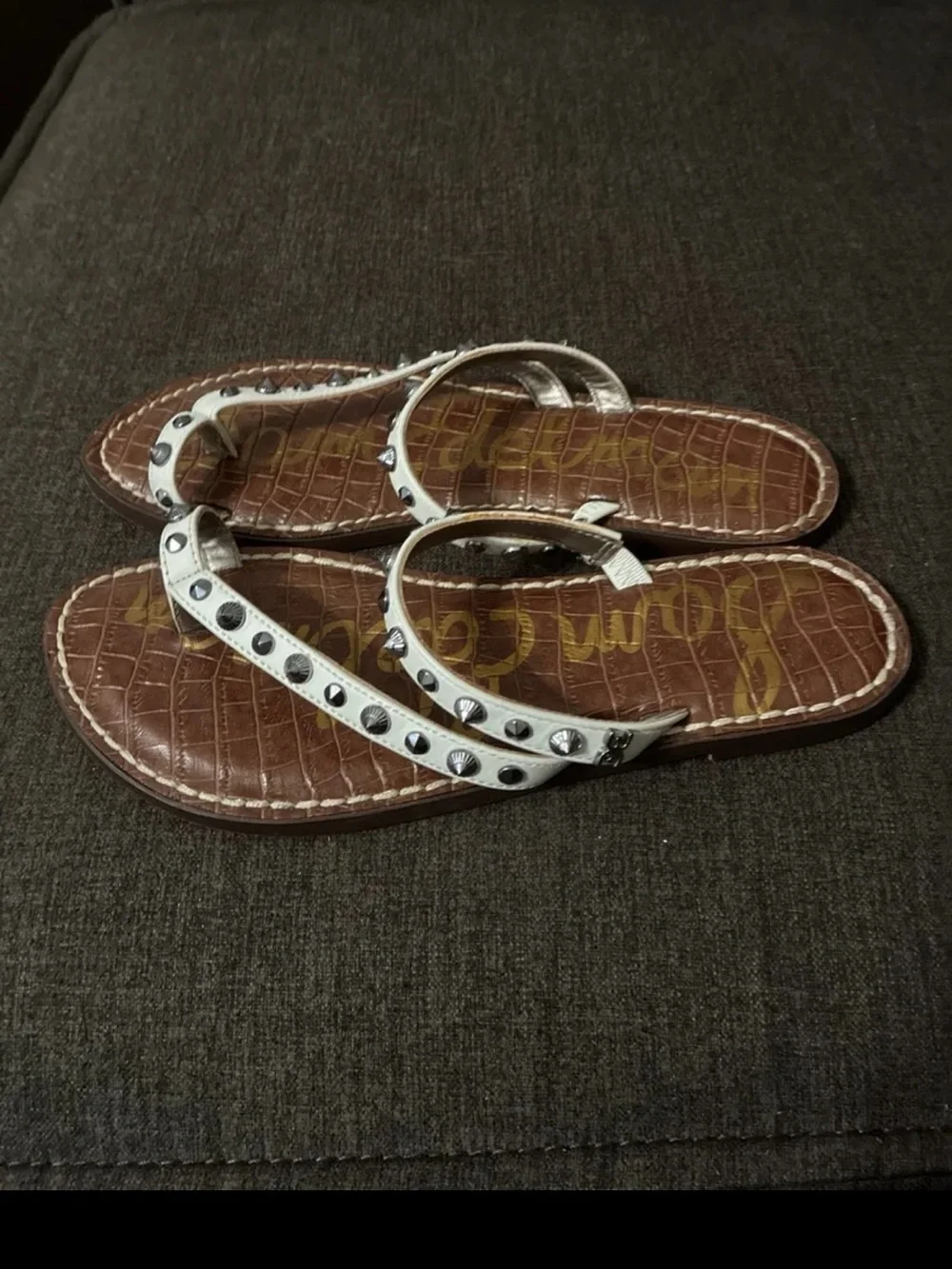 White Studded Women's Leather Sandals Sam Edelman 7